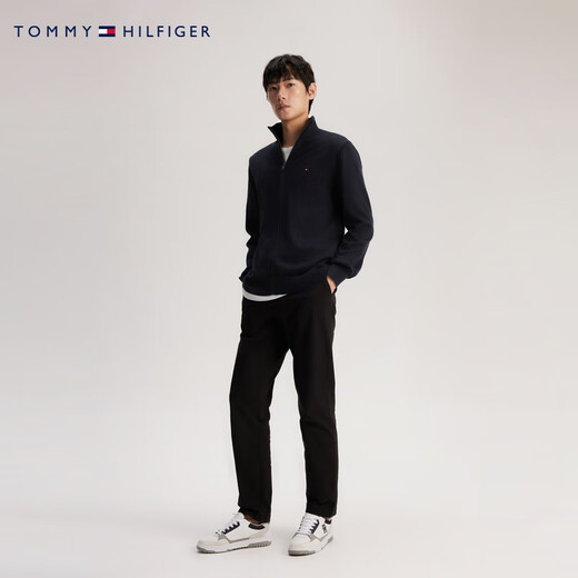 Tommy Hilfiger Herren Pure Cotton Pendler Solid Color Stand Collar Reißverschluss Cardigan Fit Strick-Pullover Jacke 78J9716 Navy Fap S (Empfohlen: 120-135jin [Jin entspricht 0,5 kg]))
