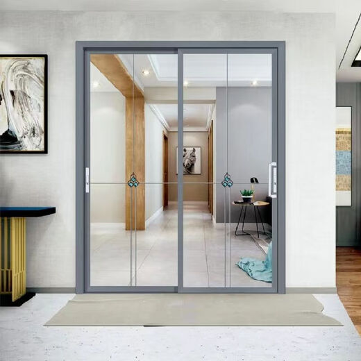 维诺亚定制极窄阳台三联动厨房推拉门客厅隔断厕所推拉门双层钢化玻璃门 透明+透明/磨砂 地轨双轨双扇