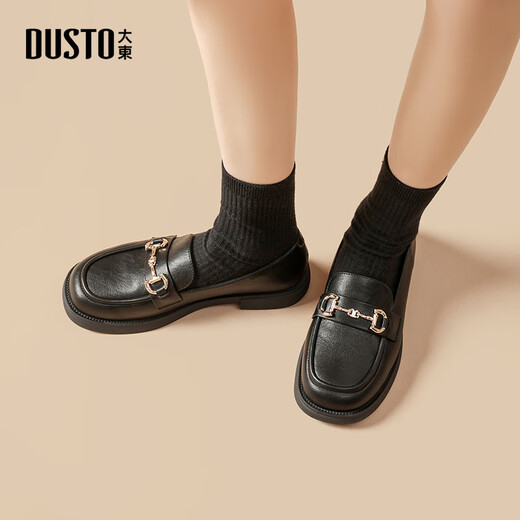 Zapatos para mujeres de Dadong Loafers 2025 Spring New British Round Head Metal Buckle Back Telle Small Leather Shoes 0222