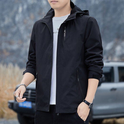 Jeansswest Spring y Autumn Chaqueta NUEVA Men's New Men's Loose Chaqueta removible para hombres Top 6628 Top 6628 Negro 5xl Tamaño (176-185Jin [Jin equivale a 0.5 kg])