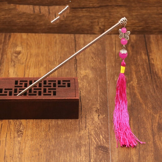 Wanbaozi classical updo hairpin long tassel step shake retro ethnic style ancient elegant headwear ancient costume hairpin Chinese style hair accessories red tassel hairpin