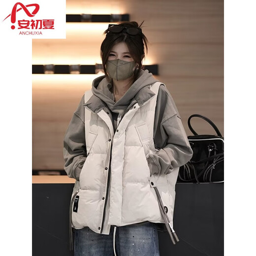 An Chuxia otoño e invierno nueva ropa exterior cálida chaqueta de algodón sin mangas chaleco de algodón de color sólido retro americano para hombres y mujeres albaricoque L