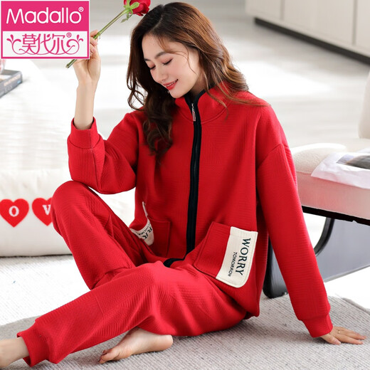 
Modal pajamas for women in autumn and winter thickened pure cotton new style cotton cardigan zipper casual air cotton mezzanine home clothing set MC-15280 (zipper) L (100)