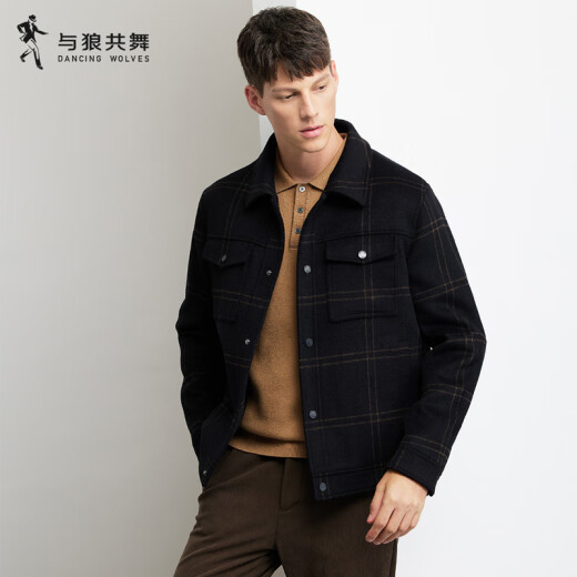与狼共舞【羽绒内胆】秋冬防风保暖羊毛工装外套男士夹克 001黑色 180 