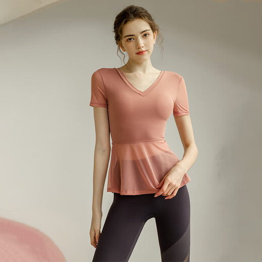 Sporn yoga clothing women's suit summer new short-sleeved thin fitness clothing loose large size professional Pilates sports suit pink top (with chest pad) + leg shaping trousers XXL (140-160Jin Jin equals 0.5 kg)