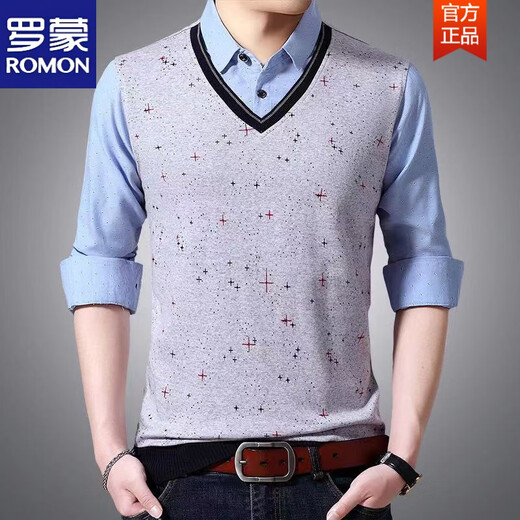 Romon (Romon) Spring and Automne Fake Two-Shirt Shirt Cold Cold Tripted Men's Men à manches longues à manches longues à manches longues à manches longues à manches longues à manches longues Mente de base pour hommes d'âge moyen 3878 Rouge (printemps et automne) Cuffes minces L 170 Recommandé 118-138jin [Jin est égal à 0,5 kg]
