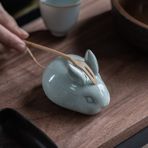 Tinghuai Kiln Ru Kiln Cute Rabbit Ceramic Tea Pet Ornaments Desktop Ornaments Ru Kiln Open Slices Can Raise Kung Fu Tea Ceremony Accessories Egg Green Lucky Cute Rabbit