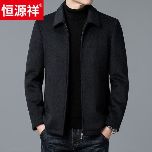 恒源祥专柜羊毛毛呢大衣男士纯色保暖翻领上衣休闲呢秋冬季子夹克外套男 灰色 XL 180 适合150-165斤