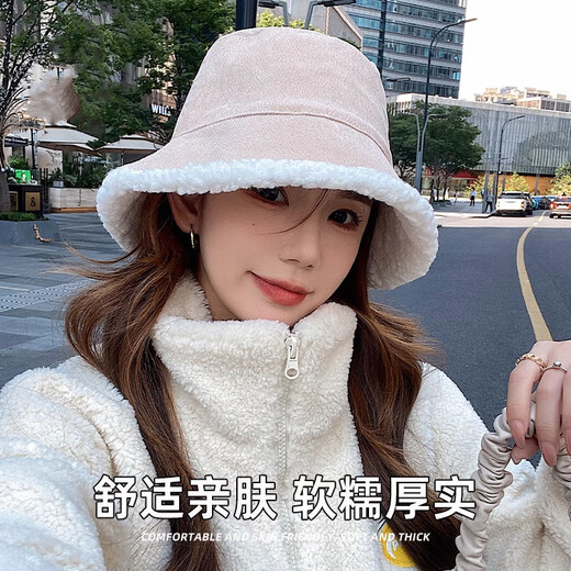 Yu Zhaolin double-sided fisherman's hat women's autumn and winter face-showing small bucket hat warm woolen hat lamb wool basin hat