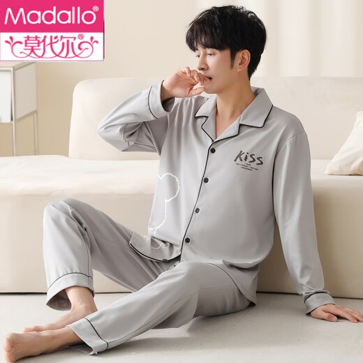 Modal 2 set price couple's pajamas spring and autumn pure cotton long-sleeved cartoon cute large size men's and women's home clothes autumn and winter set WF8912 couple 2 sets female M + male XL