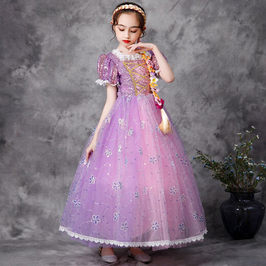 
SHEYIJUN Rapunzels Dress Lepeelsa Aisha Anna Aisha Treasure Spring and Autumn Ye Luoli Dress Long Dress 9227 Purple Spring Dress + Crown + Stick Size 100