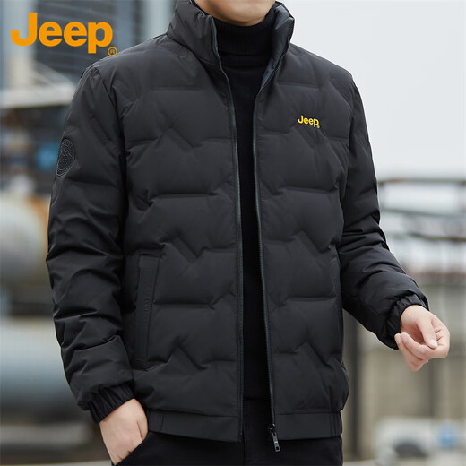 Jeep (JEEP) Down Jacket Men's Winter Short Casual Stand Collar Jacket Men's Warm Reversible Clothes Men's Black XL