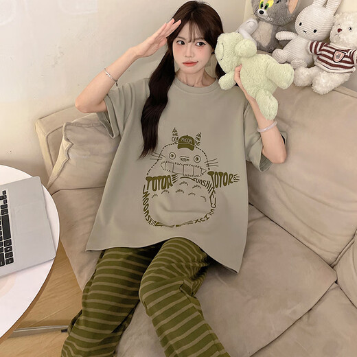 Junjunsui dimei pyjamas für Frauen reine Baumwolle kurzärmelige Hosen Frühlings- und Herbst-Cartoon-Frauen große Größe 200 Jin [Jin entspricht 0,5 kg] Sommerstudent Home Clothing Set Kurzlänge-WB-671 Dingdang Cat 3xl große Größe (170-200 Jin [Jin Equals 0,5 kg])))