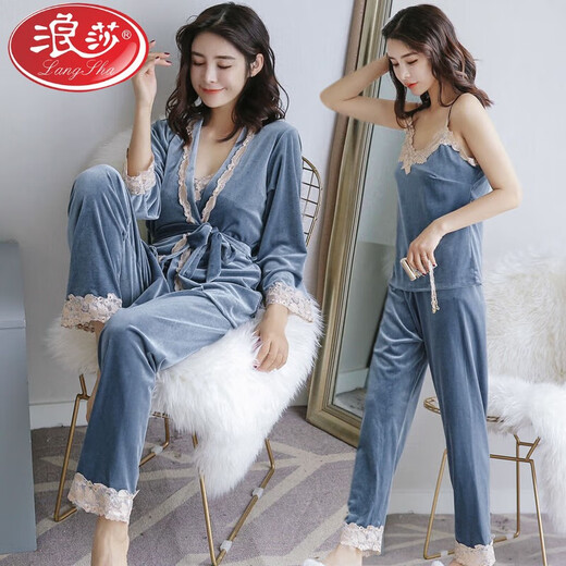 Langsha Pyjamas (Langsha) Frauen Herbst und Winter Gold Velvet Langarmed sexy Hosentender Großgröße kann an der Außenhäuser-Unterwäsche-Unterwäsche Neujahrs-Schlachtkleid 9221 Gold Samt Pyjamas Burgundy M (100jin [Jin gleich 0,5 kg] oder weniger) getragen werden)