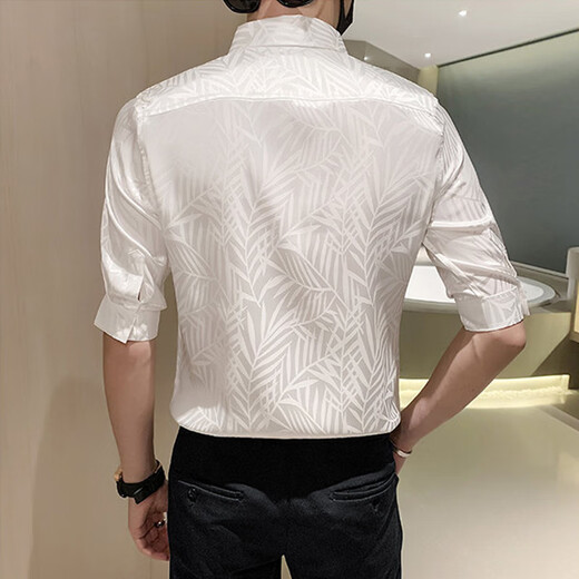 Jasons Camisa blanca hombres de manga corta Summer Seda de seda de seda delgada y hermosa camisa de estilo británico Hombres de moda