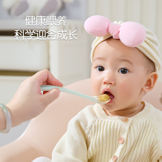 可菲尼（cofene）宝宝硅胶勺子婴儿餐具辅食勺新生儿喂水果泥喂米粉吃饭软勺全硅胶 薄荷绿（2只装）+收纳盒