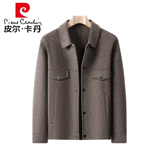 Pierre Cardin autumn and winter pure wool casual coat men's double-sided woolen coat men's woolen coat short jacket woolen coat men's official flagship store black gray XL 52 recommended weight 130-150Jin Jin equals 0.5 kg