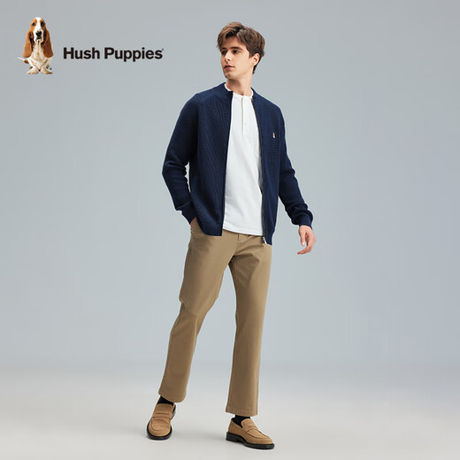 Hush Puppies Spring et automne pour hommes et automne Waffle Waffle Trigan Cardigan simple collier de bouteille 075 Bleu foncé 1 xxl