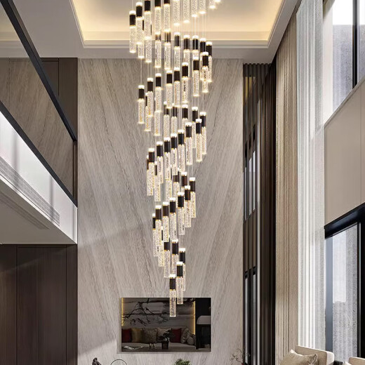 Yunsu lamp 23 new light luxury duplex building large chandelier crystal rotating loft apartment villa rotating high staircase long chandelier 26 heads - diameter 60 * height 250cm - infinite dimming support Tianmiao Elf