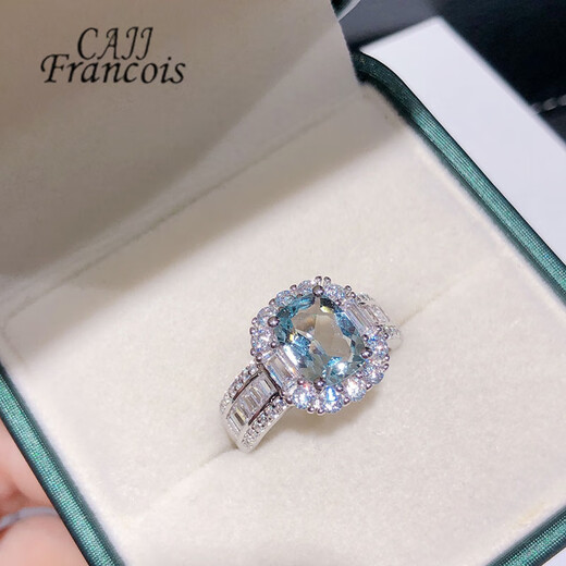CAJJ Francois 1.80 carat aquamarine ring for women, natural colored gemstone, jewelry gemstone, 925 silver inlaid, size 13