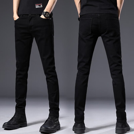 Cotton jeans men's spring and autumn men's high-end black slim-fitting pants trendy brand men's pants stretch casual long pants men 902 black regular size 31 (130Jin[Jin equals 0.5 kg]-135Jin[Jin equals 0.5 kg])