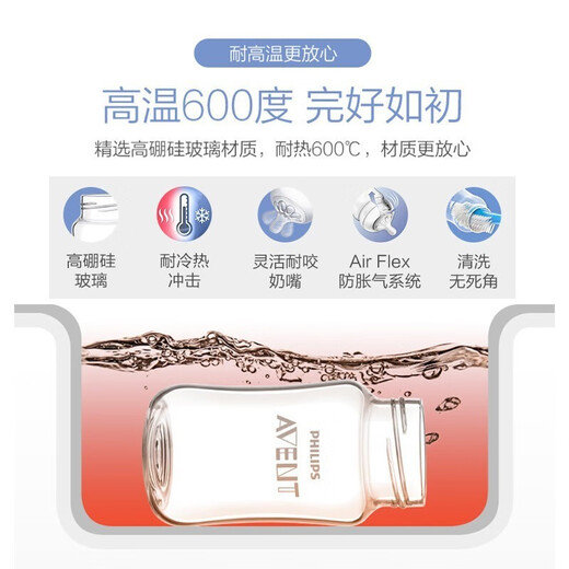新安怡自然顺畅新生儿玻璃奶瓶吸管婴儿宽口径耐高温奶瓶仿母乳自 240ml带1个月+奶嘴SCF679/13