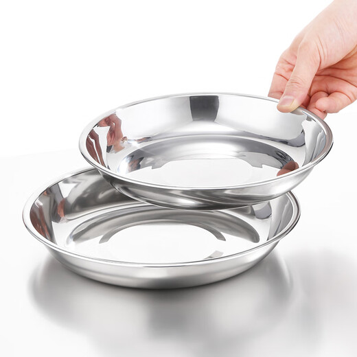 JOBO 304 stainless steel plate side dish plate 18cm thick round plate preparation plate shallow plate flat bottom dinner plate