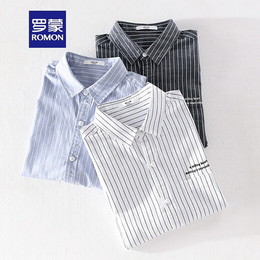 Romon 2025 Camisa de manga corta para hombres Japonés bordado bordado Top de rayas sueltas delgadas y de algodón Evergrande 9740 Negro L120Jin [Jin equivale a 0.5 kg] sobre