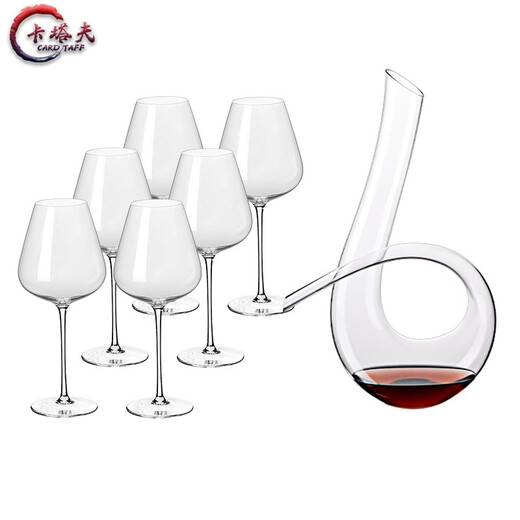 Katav red wine glass set high-end burgundy crystal glass Bordeaux goblet home cup large medium wine glass European style decanter 6 pieces F850ml Burgundy + 6 type decanter