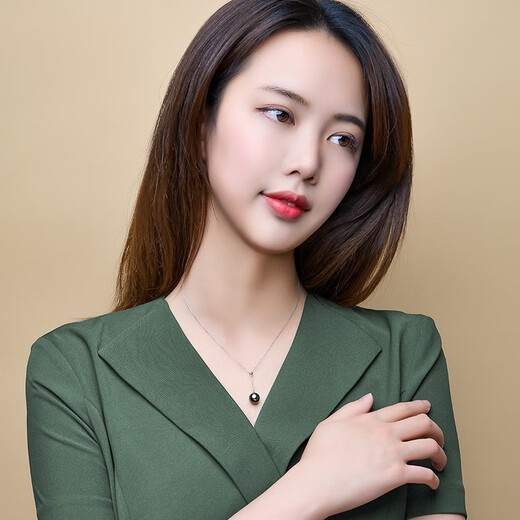 WEIYAN Tahitian black pearl pendant, adjustable Y-shaped necklace, round peacock green pearl clavicle chain, gift for wife, 18K gold chain (45cm adjustable length) 9-10mm