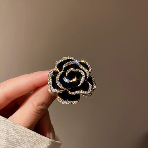 Stanwyck Camellia Brooch Women's Exquisite Niche Design New Trendy High-end Suit Pin Accessory B Style Black