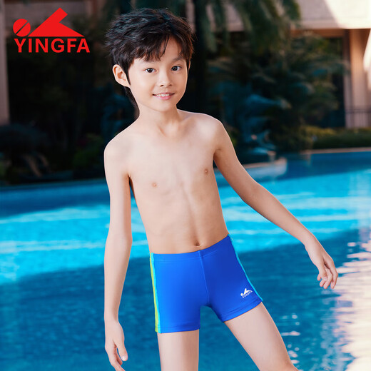 Yingfa Children's swimming trunks boys fast dry equipment swimming trunks 2024 new small, middle school children's youth flat-angle swim trunks blue [24s653] 12 yards [Sugged weight 60-70Jin [Jin is equal to 0.5 kg]]]
