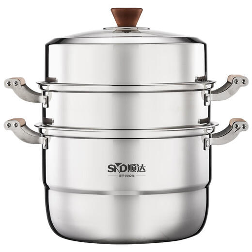 Shunda (SND) 304 stainless steel thickened one-piece three-layer steamer steamer large steamer multi-functional pot gas induction cooker universal upgraded one-piece thickened 3 layers 30cm