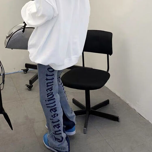 锦人初港风复古高街五角星贴刺绣牛仔裤女秋季新款赛小懒高腰辣妹设计感 蓝色9926 M