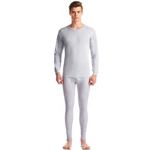 三枪（THREEGUN）秋衣秋裤男女新疆舒肤棉圆领长袖情侣款情侣保暖内衣套装 断码清货 2XL (男麻灰一套180/105)