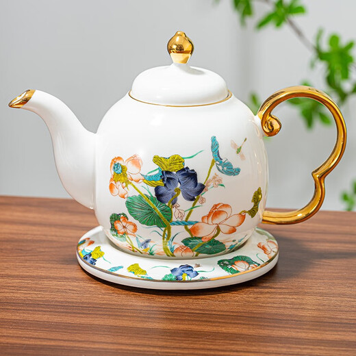 Yanze New Chinese Tea Set Living Room Light Luxury High-end Afternoon Tea Teapot Teacup Complete Gift Box Cup Set Lotus Pond Spring Color 17-piece Set-Rectangular Shelf