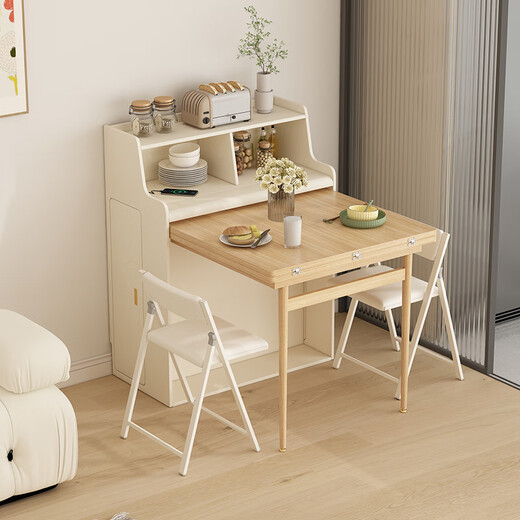 Isabel solid wood folding dining table small household retractable storage invisible sideboard living room multi-functional dining table upgraded 0.6m dining table + solid wood chairs *2