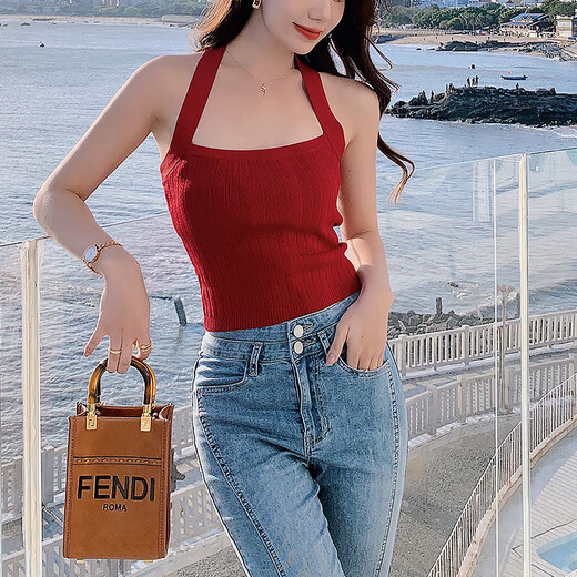 晴碧琳红色小吊带背心女夏季外穿美背露背挂脖修身外穿打底上衣 红色