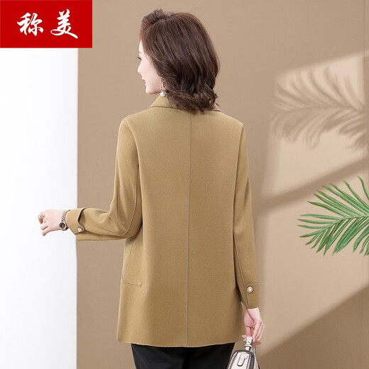 称美中年妈妈装春秋季双面呢大衣50新款中老年女装毛呢外套中长款上衣 6622黑色 XL 适合105斤以内