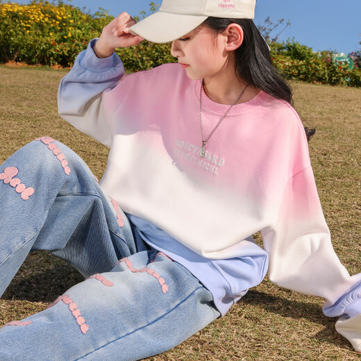 优优1点（Yoyo one）女童卫衣春秋季2025新款春装儿童长袖T恤大童套装秋冬女孩衣服 4891渐变+4882白色 150cm