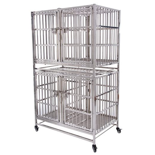 HKML304 stainless steel dog cage, large, medium and small dog single layer double layer indoor pet female dog cage with toilet, 202 high quality stainless steel material, length 180 width, 95 height 128 double doors with partition