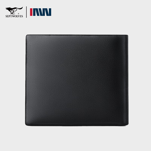 Sept Wolf Men's's Wallet Greil en cuir en cuir Couche de vache de vache Cow Wallet Portefeuille Portefeuille Cadeau d'anniversaire pour mon mari et mon petit ami Mélange noir en métal noir (boîte cadeau exquis + carte de voeux d'écriture) Style horizontal