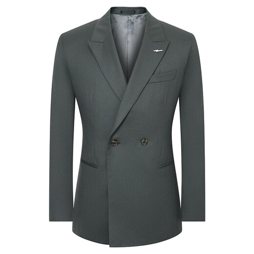 Angel Bird Suit Men's First Suit in Life Men's Fashionable Business Formal Micro Suede Suit and Trouser Suit Grass Green - Double-breasted Slim Fit 50 A(180/100) /Please note waist or trousers