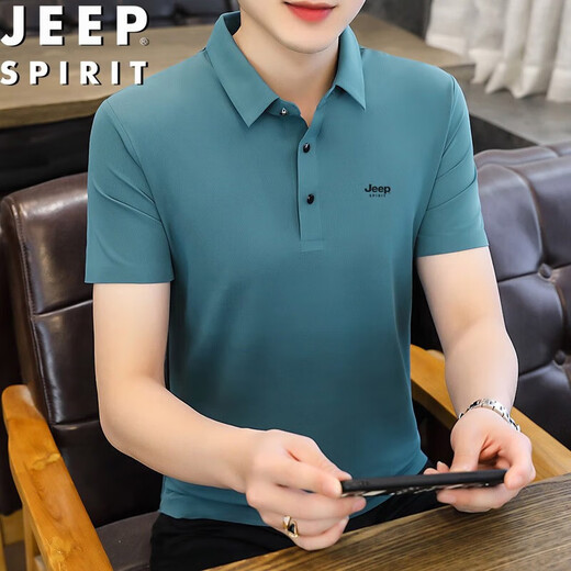 JEEP吉普短袖T恤男夏季冰丝POLO打底衫宽松透气翻领衣服男装团购定制 黑色 XL【建议130-145斤】