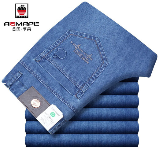 
AEMAPE American Apple Jeans Summer Thin Straight Loose Middle-aged Men's Jeans High Waist Stretch Denim Trousers /5155/Light Blue [Thin Style] 32 Size 2 feet 5 Waist Circle