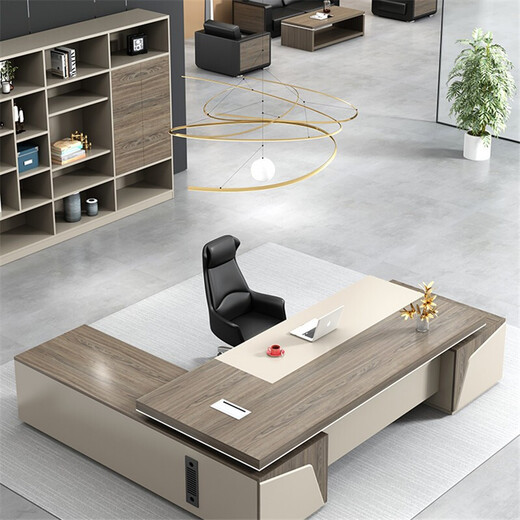 Nuoxiong Boss Desk President Desk Simple Modern Single Manager Desk Supervisor Desk Office Boss Desk and Chair Combination Morandi Color + Khaki Right Side Cabinet 3.2m Boss Desk + Chair + 3.2m Bookcase + Sofa
