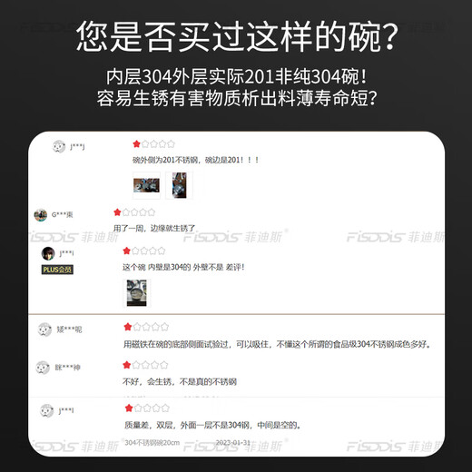 FISDDIS 304 stainless steel double-layer anti-scald bowl commercial fast food rice soup bowl canteen rice bowl 12cm