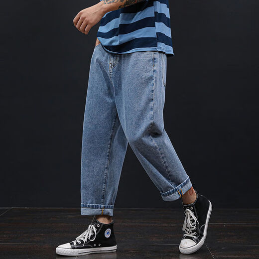 Cotton Meixuan Big Pantals épais jambes pour garçons jeans décontractés en vrac automne et hiver de taille extra-large jeans hommes plus gras et plus large 9902 Craves gris ceinture 28 adapté à 90-100 Jin [Jin est égal à 0,5 kg]