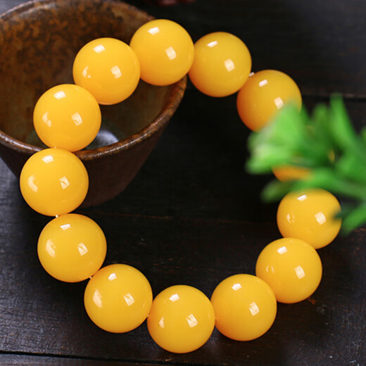 DR-FLVVS Fat Donglai's same style amber bracelet yellow chicken fat yellow beeswax single circle round bead old beeswax bracelet as a gift. Bead diameter 18mm 13 beads standard men's style