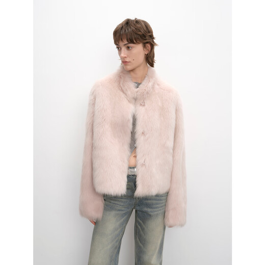 Fu Zhien Healing Cupid Relaxing basic casual stand-up collar short Tuscan straight fur fur all-in-one winter white Healing Cupid S